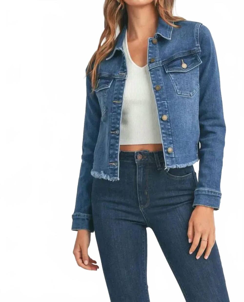 NEW JUST BLACK DENIM fitted fray jacket in blue jean